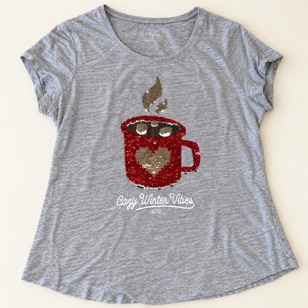 Justice Cozy Winter Vibes Reversible Sequin Tee – Girls 22 Plus